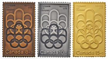 Kanada 1974. "XXI. nyári olimpiai játékok, Montreal 1976 - Olimpiai karikák" 3db bélyegére...