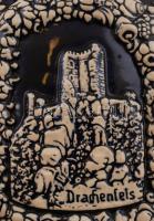 Német várakat ábrázoló antik kaspó, mázas fajansz, sorszámozott, jelzés nélkül, m:18, cm d:18