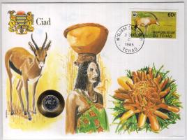 Csád 1985. 1F érmés boríték, Afrika motívum