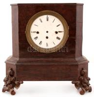 Antik negyedütős kandalló óra, hiányos, jelzés nélkül, fa házzal, nem működik, 33×34 cm