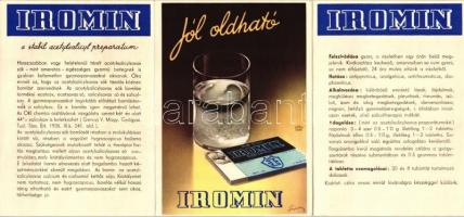Iromin tabletta reklám, kihajtható lap / Iromin medicine advertisement, folding card, artist signed (fa)