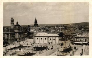 Nagyvárad, Szent László tér, Meteor Hagymási és M. Neumann üzlete, villamos / square, shops, tram (EK)