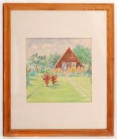 Olvashatatlan jelzéssel: Nyaraló. Akvarell, papír, üvegezett keretben, 31×33 cm