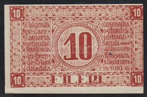 Temesvár 1919. 10f román nyelvű szükségpénz mindkét oldalon erősen elcsúszott nyomással T:I