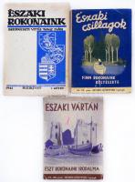3 db északi témájú kiadvány: Északi vártán. Észt rokonaink irodalma. Szerk.: Képes Géza. Bp., 1944, Stádium (Nemzeti Könyvtár 6:127-128.) Kicsit kopott papírkötésben, egyébként jó állapotban.; Északi csillagok. Finn rokonaink költészete. Szerk.: Kodolányi János, Képes Géza. Bp., 1944, Stádium (Nemzeti Könyvtár 6:118-119.). Kicsit kopott papírkötésben, egyébként jó állapotban.; Északi rokonaink. A Magyar-Finn és a Magyar-Észt Társaság közleményei. Szerk.: Nagy Iván. 7. köt. 1942. Bp., Gaskó Dezső. Kicsit kopott papírkötésben, egyébként jó állapotban.