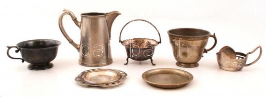 Alpakka tétel: Berndorf, D.R.G.M. csésze, kiöntő, összesen:5 db, három jelzett