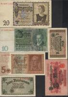 Német Birodalom 1914-1942. 6 klf bankjegy jobbakkal, benne lila bélyegzős! T:II,II/III