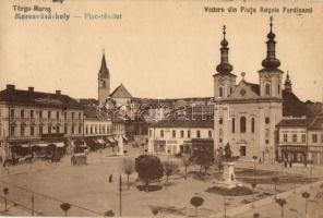 Marosvásárhely, Piac tér, templom, Fritsch Izsó, Lukács János és Harmath Sándor üzlete / square, church, shops (EK)