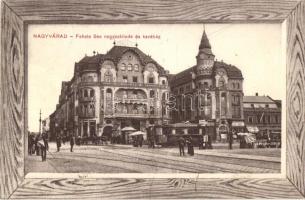 Nagyvárad, Fekete Sas nagyszálloda, Piac, villamos; kiadja Benkő Artúr / hotel, market, tram