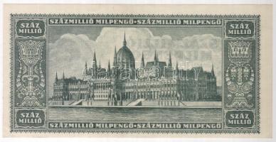 1946. 100.000.000Milpengő mindkét lefelé és jobbra, ill. balra csúszott nyomat, hátoldalon gépszínát...