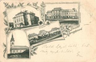1898 Nyíregyháza, Vármegyeház, színház, templom, Korona szálloda. floral