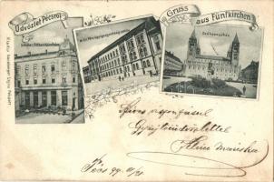 1899 Pécs, Schiller Otthon kávéháza, pénzügyigazgatóság, székesegyház; floral, kiadja Günsberger Lajos
