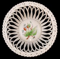 Herendi csipkebogyó mintás áttört tálka, kézzel festett, hibátlan, jelzett, d:13 cm