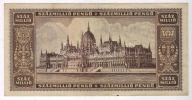 1946. 100.000.000P festékfoltokkal, pöttyökkel, hátoldalon halvány részleges gépszínátnyomattal T:II