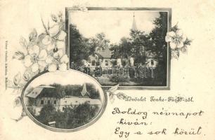 Tenkefürdő, Véver Oszkár kiadása / spa buildings, floral