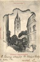 Nagybánya, Szent István torony, gimnázium; Kovács Gyula kiadása / tower, grammar school (EK)