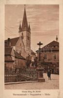 Nagyszeben, Hermannstadt; Kis utca, Evangélikus templom, Johann Billes üzlete / street, church, shop