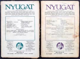 1928 a Nyugat 21. évf. 6. és 14. lapszáma, kopott, kicsit foltos papírkötésben, egyébként jó állapotban