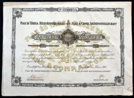 Erzsébetfalva 1918. "Flax és Társa Részvénytársaság" részvénye 800K-ról szelvényekkel T:III nagyobb szakadás