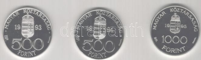 1993-94. "Integráció az EU-ba" 500Ft Ag + 1995. 1000Ft (csak 5000db) sor (3 klf) T:BU Eredeti díszdobozban, tanúsítvánnyal.