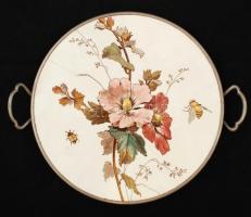 Antik füles kínáló, matricás, hajszálrepedéssel, jelzés nélkül, sorszámozott, d:22,5 cm