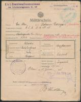 1918 K.u.k. Ersatzbatallionskommando des Infanterieregiments Nr. 48 által kiállított katonai igazolv...