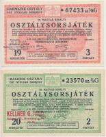 Budapest 1927. "19. Magyar Királyi Osztálysorsjáték" 1/8 sorsjegy, harmadik osztály + 1928. "20. Magyar Királyi Osztálysorsjáték" 1/8 sorsjegy, második osztály, bélyegzéssel T:I-,II-