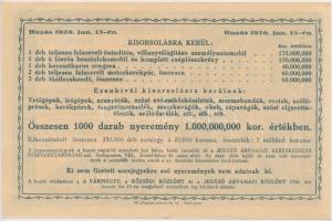 Budapest 1926. "Árvaházi Sorsjegy a Vármegyei Tisztviselők Árvaháza és Otthona Javára" sor...