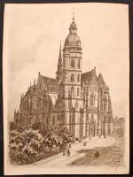 Olvashatatlan jelzéssel: Kassa Szent Erzsébet-dóm. Litográfia, papír, 24×18 cm
