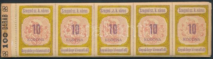 1920 Szeged Anyakönyv kivonati díj 10K bélyegfüzet 8/I. típus (~372.000)