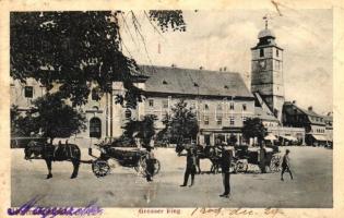 Nagyszeben, Hermannstadt; Fő tér, lovaskocsik / main square, horse carts (EK)
