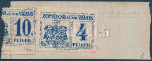 1916 Zombor mozijegy 4f és 10f illetékbélyeggel (szakadt)