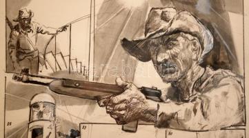 Zórád Ernő (1911-2004): Képregényoldal. Lavírozott tus- ceruza, papír, jelzés nélkül, hátoldalon a m...