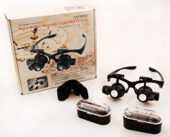 Szemüveg nagyító, (10x, 15x, 20x, 25x lencsékkel), led világítással, eredeti dobozban, újszerű állapotban