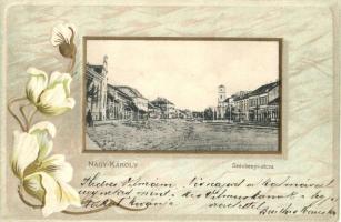 Nagykároly, Carei; Széchenyi utca. kiadja Eigner Simon No. 7693. / street, Art Nouveau Emb. litho