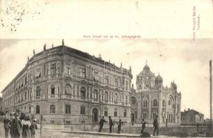 Temesvár, Timisoara; Gyárváros, Kunz József sor a zsinagógával; kiadó Mangold Sándor / Josef Kunz Street, synagogue
