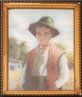 Olvashatatlan jelzéssel: Cigarettázó fiú. Pasztell, papír, üvegezett keretben, 70×50 cm