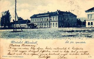 1899 Kassa, Állami felső ipariskola, lóvasút / school, omnibus (EK)