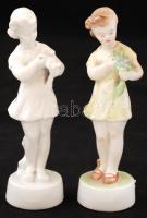 Zsolnay fehér mázas és kézzel festett porcelán kislányok, hibátlanok, jelzettek, m: 13,5 cm