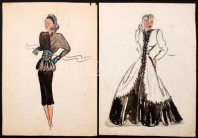 L. jelzéssel: Modellek különböző ruhákban, vegyes technika, papír, 4db, 30x21cm