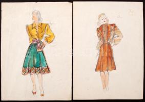 L. jelzéssel: Modellek különböző ruhákban, vegyes technika, papír, 4db, 30x21cm