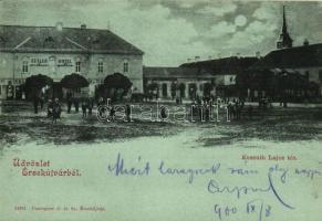 Érsekújvár, Nové Zamky; Kossuth Lajos tér, Szálló az Arany Oroszlánhoz, Adler üzlete / square, hotel, shop