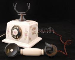 Tesla csehszlovák telefon Zsolnay testtel, jelzett, hibátlan, matricás, 22×13 cm, m:26 cm