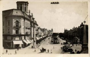Arad, Szécsi & Comp textilbolt, söröző, lovaskocsi, autó / textil shop, beer house, horse carriage, automobile (b)