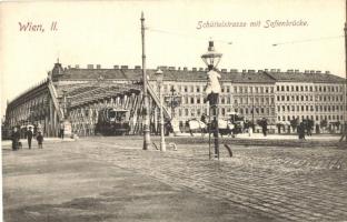Vienna, Wien II. Schüttelstrasse mit Sofienbrücke / bridge, lamplighter, tram