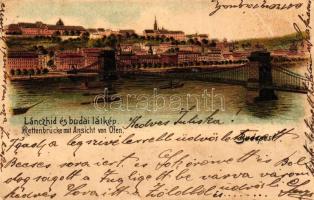 Budapest, Lánchíd, Buda, litho (b)