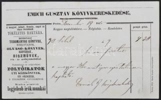 1854 Emich Gusztáv (1814-1869) könyvkereskedő, kiadó, nyomdász aláírása fejléces számlán, 12x20cm