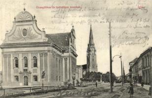 Igló, Evangélikus és katolikus templom; kiadja Dörner Gyula / churches (kis szakadás / small tear)
