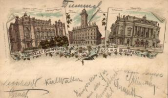 Budapest, 5 db városképes lap, 1 db 1895, 1 db 1899; litho, 2 db floral; vegyes minőség