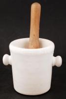 Drasche Porcelán és Fajanszgyár patikai mozsár törővel(porcelán), jelzett, m: 16 cm, d: 13 cm